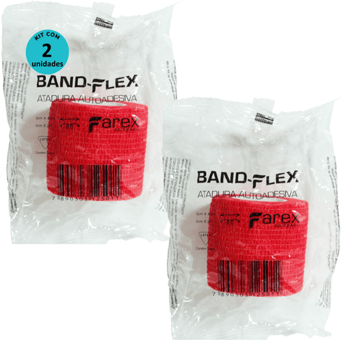 Atadura 5cm Vermelha Band-Flex Autoadesiva Para Animais Farex Kit Com 2